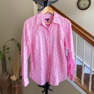 Talbots Pink Floral Patterned Long Sleeve Button Up Shirt Size M